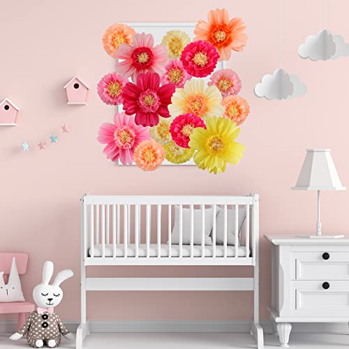 Image of Crowye 36 Pcs Large Colorful Tissue Paper Flowers Decorations Giant Fiesta Craft Crepe Paper Flowers for Wall Decor Backdrop Mexican Wedding Birthday Carnival School Party (10'' 20'',Fresh Color)