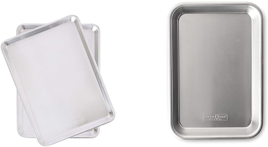 Nordic Ware Natural Aluminum Commercial Baker's Half Sheet, 2-Pack (Silver) and Nordic Ware 1/8 Sheet Pan, 1-Pack (Aluminum)