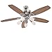 Ventilatore da soffitto illuminato in Nichel opaco con cinque vetro opale e comando interruttore Ali in grafite e faggio, inclusa lampadina E1440Watt