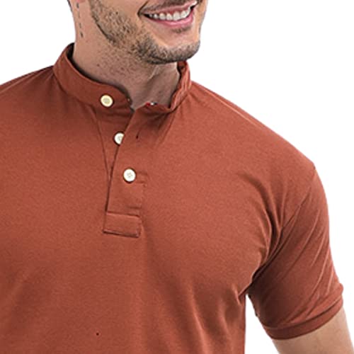 Kit Com 3 Camisas Masculina Gola Padre Em Algodão Piquet (Preto/Azul Marinho/Telha, M)