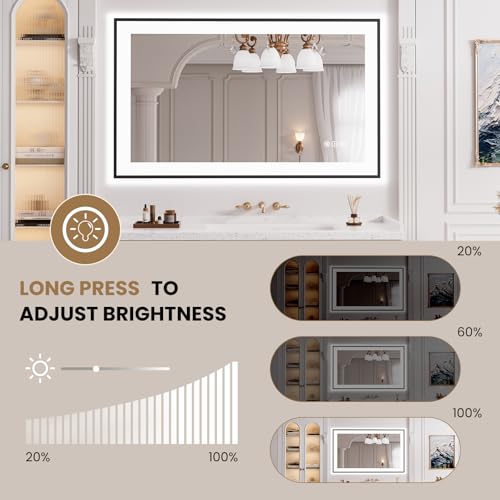 LOAAO 40"X24" LED Bathroom Mirror Black Framed, Anti-Fog, Dimmable, Lighted Bathroom Vanity Mirror for Wall, Memory Function, Tempered Glass