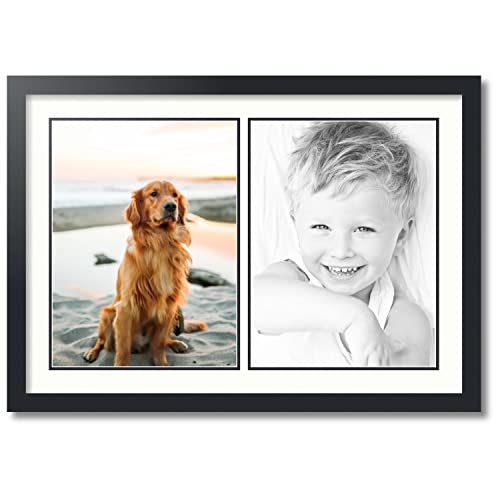 ArtToFrames Collage Photo Frame Double Mat with 2 - 12x16 Openings and Satin Black Frame