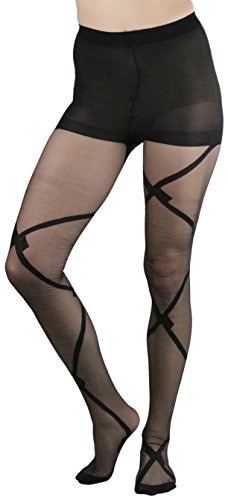 Image of ToBeInStyle Women's Strappy Zig Zag Lace Up Bandage Print Fashion Goth Tights