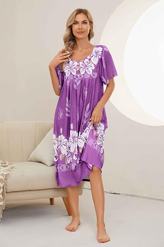 Image of House Dresses for Women with Pockets Mumu Dresses Short Sleeve Moo Moos for Women Nightgown Duster Lounge Dress S-3XL