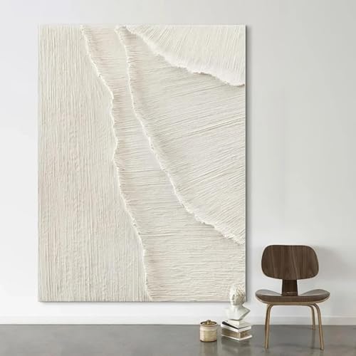 Große nordische weiße abstrakte Wand, beige Gemälde, modernes Woh...