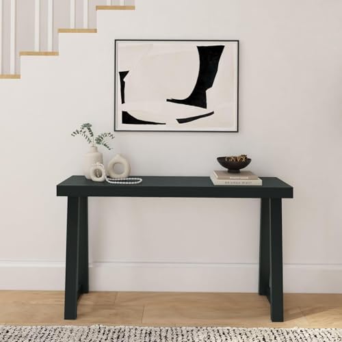 Image of Modern Solid Wood Standing Console Table for Living Room, Sofa Table Narrow Entrance Table Hallway Back Couch Living Room Lobby (Black, 100-CM Long)