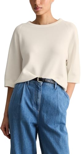Marc OߴPolo Denim Damen Pullover mit Rundhalsausschnitt Relaxed Fit, Weiß (Silky White), XS – Ansicht 1