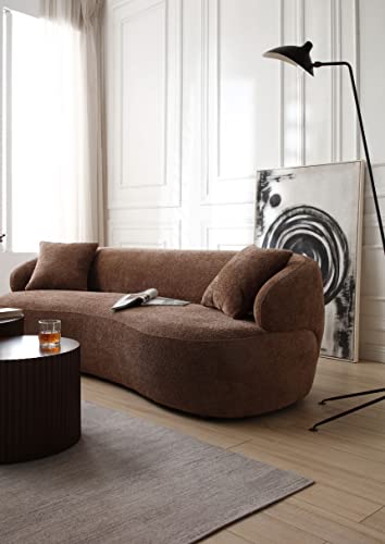 Image of KEIKI 87 inch Curved Oversized Boucle Cloud Sofa with Thickened Seat Cushions and Backrest, Modern 3-Seater Upholstered Corner Fluffy Couch, No Assembly Required, for Apartment, Living Room, Dark Brown