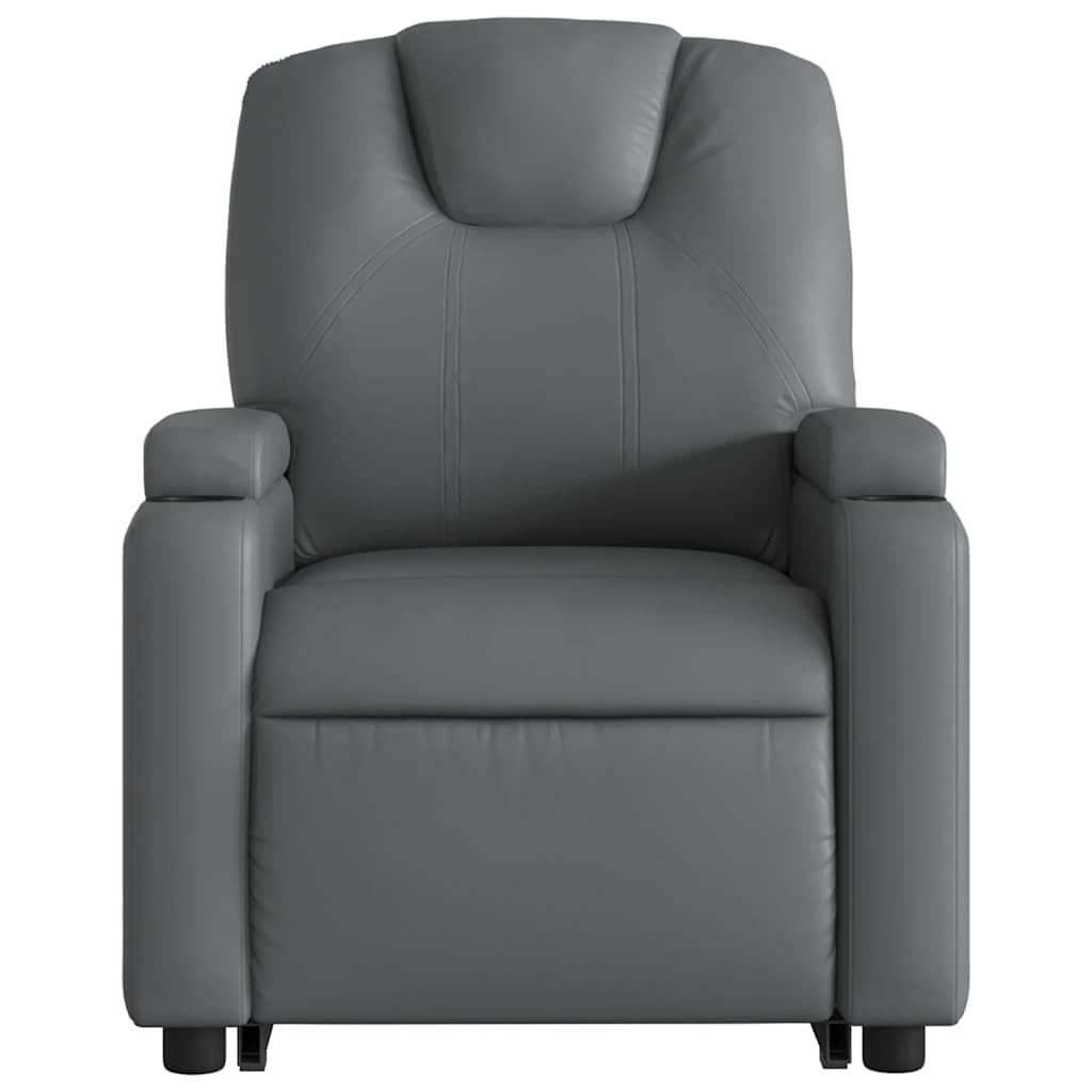 Sillón elevador eléctrico reclinable con masaje por vibración, color gris, de piel sintética, 6 puntos de masaje, función de elevación e inclinación de 135 grados, estructura