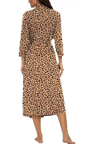 Image of VINTATRE Robes for Women Long Knit Bathrobe XS-4XL | 3 /4 Sleeve Bathrobes with Pockets, Stretchy and Lightweight Fabric, Inner Tie and Fixed Outer Matching Belt, Mid Calf Length