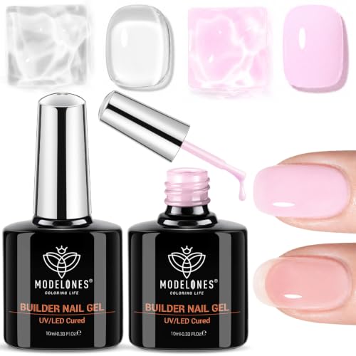 modelones Builder Nail Gel, 2 Pcs Clear and Baby Pink Builder Base Coat