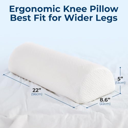 Image of 5 STARS UNITED Knee Pillow for Back Sleeping - Large Half Moon Bolster Pillow for Legs, Under Knee Pillow for Sleeping on Back, Memory Foam Leg Pillow for Back Pain, White