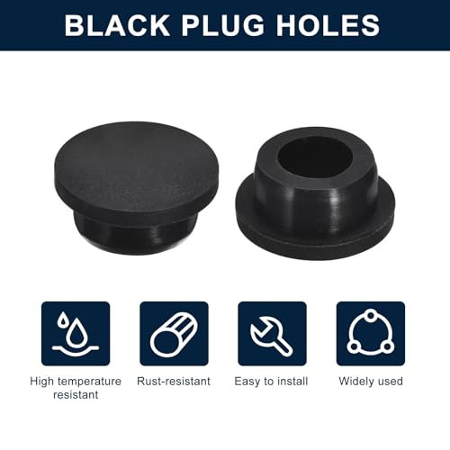 Image of uxcell 10 Pcs Black Plug Holes, Waterproof Rubber Button Plug for 24.5mm / 0.96 inch Hole