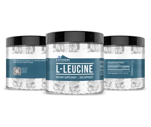 Earthborn Elements L-Leucina 200 cápsulas, pura y sin diluir, sin aditivos
