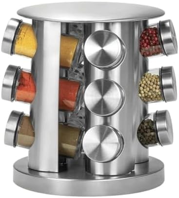 Porta Temperos Condimento Giratorio Inox com 12 Potes de Vidro - Kit Pratico e Elegante para Organizar e Valorizar sua Cozinha