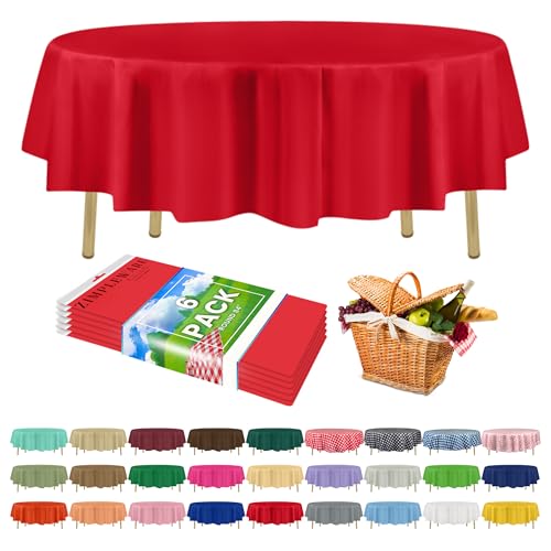 ZIMPLEWARE Premium Plastic Table Cloth Disposable Round 84in. 6 Pack