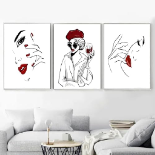 Peinture murale sur toile femme sexy vin rouge affiches décoration salon triptyque 20x30cm