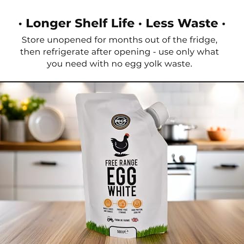 Peck Free Range Egg Whites Liquid 6 x 500ml Pouches | 15 UK Free Range Egg Whites Per Pouch | from UK Farms & in a Resealable Pouch | High Protein | for Baking, Shakes, Omelettes & Cocktails