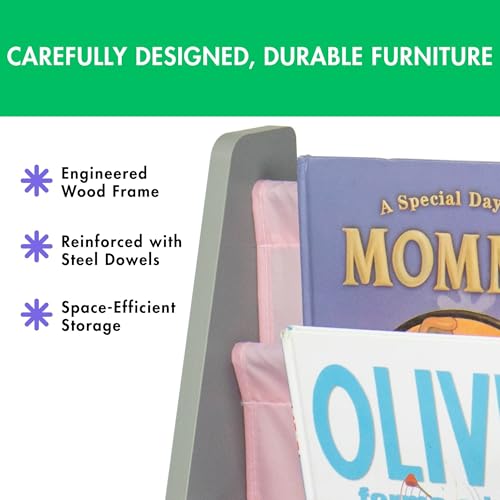 image for Humble Crew 4-Tier Kids Bookshelf, Grey Wood/Pink - Premium Book Shelf