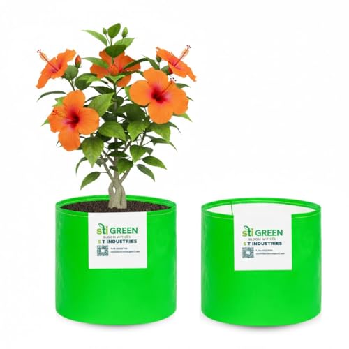 Image of HDPE Grow Bags for Plants 10X10 Inch (Pack of 2) | 260 GSM Heavy Duty UV-Protected Round Green Colour Plant Bags for Terrace and Vegetable Gardening | Strong & Reusable|