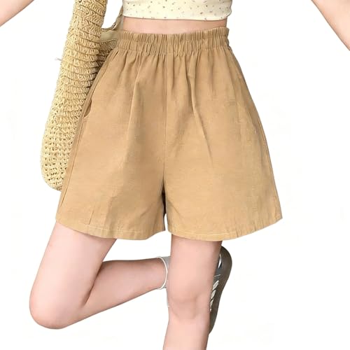 ADUDVLO Women’s Summer Baggy Shorts – Soft Cotton High-Waist Sports Shorts Women with 4 Pockets (Front & Back), Lightweight Casual Fitness Lounge Shorts (UK, Alpha, XL, Regular, Regular, Khaki)