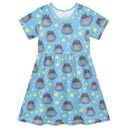 Toddler Girls Casual Dress Short Sleeve A-Line Cute Midi Dresses 2-8T