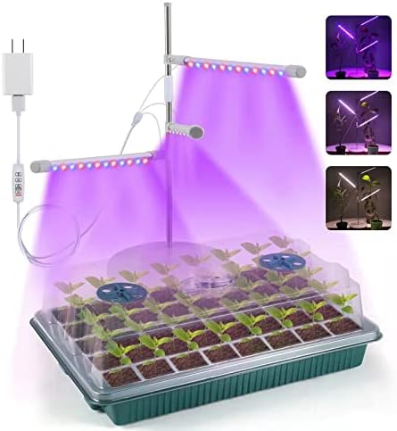 Seed Starter Tray, 80 Cells Seed Starter Kit with 360°Full Spectrum Grow Lights for Seed Starting, 72 LED Height-Adjustable Seed Starting Lights, Timable,Germination Tray with Humidity Control Domes