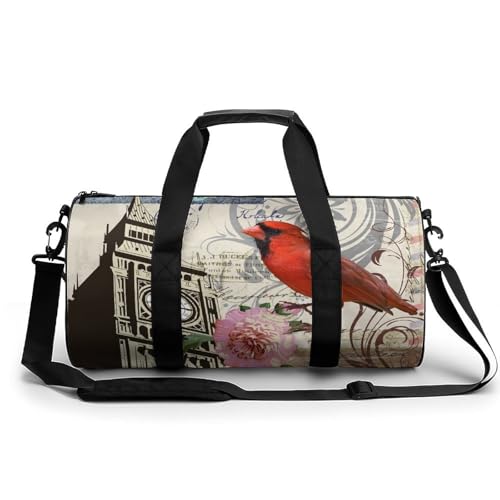 Sac de sport gym horloge oiseau fleur duffel bag de voyage 45x23x23cm