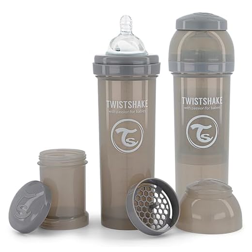 Twistshake 2x Biberón Anticólico Con Contenedor De Leche En Polvo Y Mezclador - 330ml | Tetina De Silicona De Flujo Rápido | Biberón Sin BPA | 4+ Meses | Gris