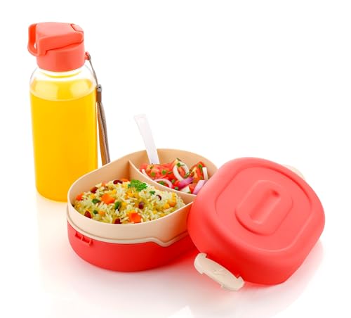 Image of Portable Lunch Box Set with Water Bottle, 2 Compartments, Leak-Proof Design, Multicolour