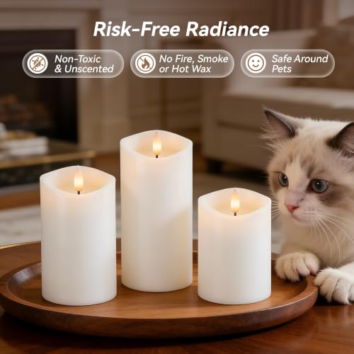 Image of White Real Wax LED Rechargeable Flameless Battery-Operated Pillar Candles
