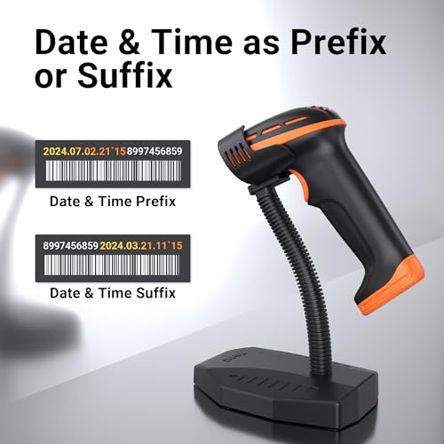 Image of Tera 2D Barcode Scanner with Power Switch Battery Level Indicator Replaceable Battery Wall Mountable Stand 1D 2D QR Works with Bluetooth 2.4G Wireless USB Wired Bar Code Reader D6100