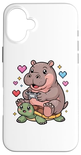 Kawaii Gaming Animal Graphic Turtle Cute Hippopotamus Gamer �X�}�z�P�[�X iPhone 16 Plus �p