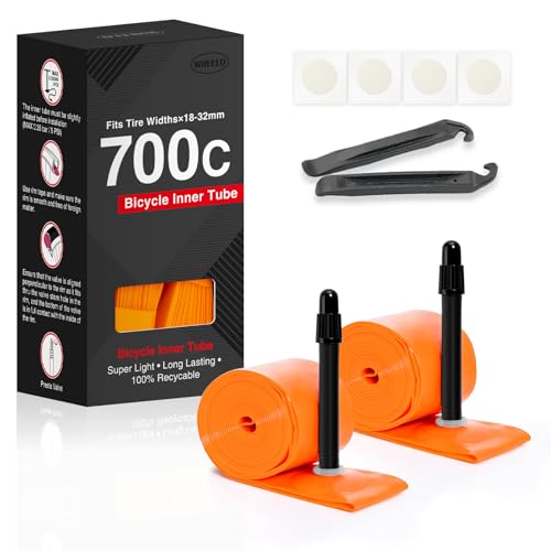 2-Pack TPU 700×18-32C Bike Inner Tube Ultralight ALLRoad Bike Tube with 45mm Presta Valves for Road Bike (Include Bike Tube Patch Repair Kit) - Orange