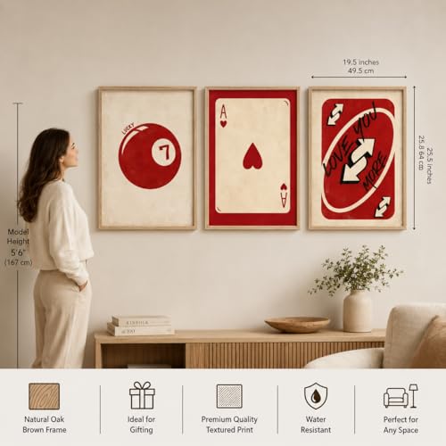 Image of Livin'luxe Set of 3 Lucky 7 Playing Card Wall Paintings for Living Room Bedroom Game Room Decor with Premium Wooden Color Synthetic Frame (25.5 x 19.5 Inch) NM03-92
