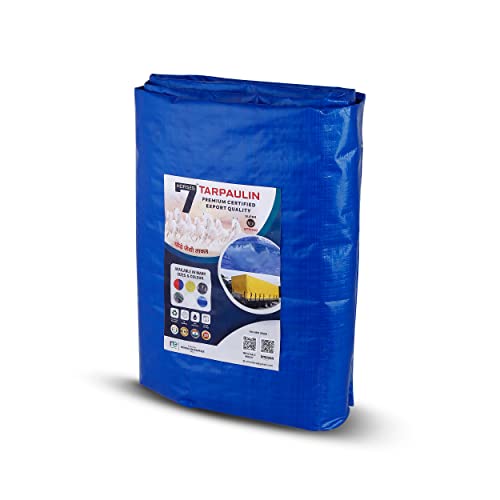 Image of 7 Horses 9 x 9 ft 180 GSM Blue Tarpaulin Tirpal Tadpatri Tharpai Thadika|Heavy Duty Poly Tarp with Aluminium Eyelets Every 7 feet|100% Waterproof Plastic Cover for Truck, Roof, Rain & More