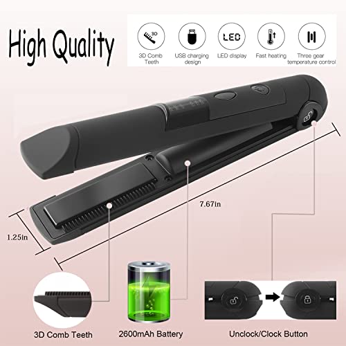 2 In 1 Professional Hair Straightener And Curler Usb Rechargeable Shutdown And Boot Protection Function Flat Iron For Hair Ceramic Heating Material For Styling (Matte Black) #TOP5