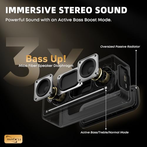 Image of Portable Bluetooth Speakers, IPX7 Waterproof Wireless Speaker with Lights, 40W Loud Stereo Sound, Active Extra Bass, Bluetooth 5.3, Dual Pairing, 12H Playtime for Home, Party, Outdoor, Beach, Travel