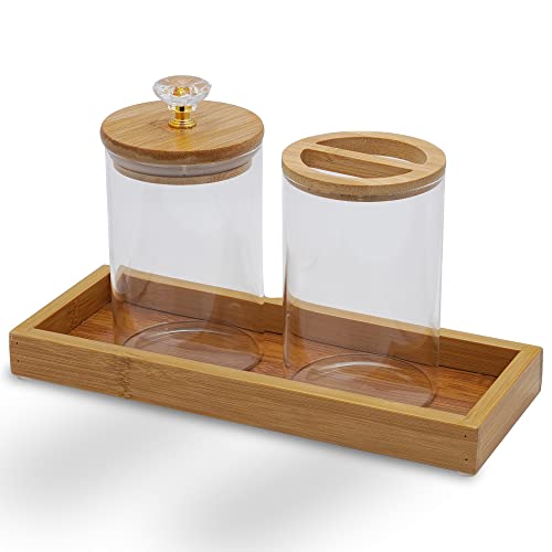Bamboo Vanity Tray With Storage Jar And Toothbrush Holder #TOP3