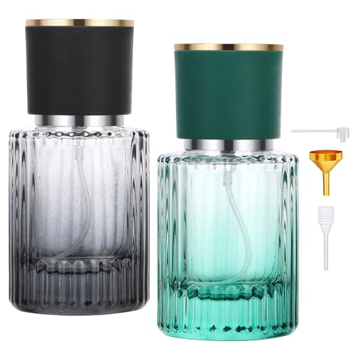 Segus Aftershave Travel Bottle, 2 Pcs 30ml Empty Perfume Bottles in Glass, Leakproof Fragrance Atomiser, for Daily and Trips (Gradient Black + Gradient Green)