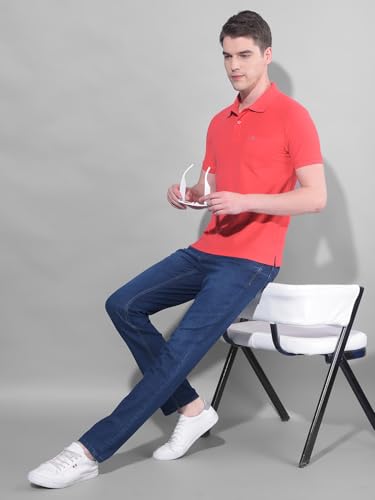 Image of Dollar Men's Pack of 1 Solid Cotton Blend Polo Neck T-Shirt