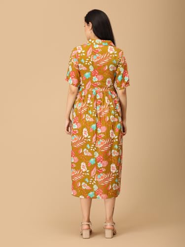 Image of The Mom Store Maternity and Nursing Dress | Pre and Post Pregnancy Dress | Zipper /Button Opening | Causal Wear | Trendy Stylish Causal Dresses for New Moms