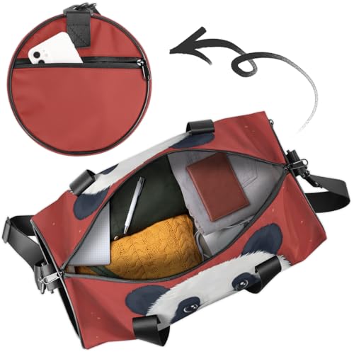 Fashionable Bear with Red Scarf Round Barrel Sports Fitness Bag, Travel Luggage Bag, Reusable Handbag, Suitable For Men and Women4