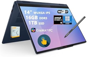 IdeaPad Flex 5 2-in-1 Laptop | 14" WUXGA IPS Touch | AMD Ryzen AI 5 340 (Up to 50 Tops) | 16GB DDR5 1TB SSD | Copilot+ PC for Creator Designer Business Professional Win11 Pro w/DLCA Accessory