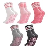 Utensilsto 5 Paar Yoga Rutschfeste Socken für Damen Mädchen,Pilates Grip Socken mit Rüschen,Stoppersocken Antirutsch mit Noppen für Ballett Barre Tanz Trampolin Krankenhaus Fitness Fitness EU 35-40