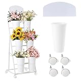 VitarBora Flower display stand, three tiers with six vases, suitable for flower bars and indoor/outdoor celebrations. The flower cart display stand comes with a chalkboard and wheels (white).