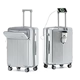 [Yuweijie] スーツケース 拡張型 機内持ち込み フロントオープン ストッパー付き キャリーケース sサイズ 2泊3日 軽量 大容量 多機能 トップポケット ファスナー パソコンケース キャリーバッグ USB カップホルダー付き 携帯スタンド 頑丈 TSAロック 360度回転ブレーキ機能 修学 トラベル 出張 38~45リットル シルバー