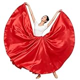 Backgarden Ladies 20 Yard Elegant Satin Long Full Skirt for Ballroom Belly Dance Performance Costume Dress Red