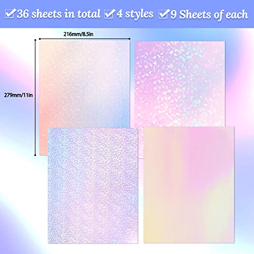 36 Sheets Holographic Sticker Paper, Transparent Holographic Vinyl Laminate Film, Clear Overlay Lamination Sticker Paper Self Adhesive Waterproof - Gem, Dot, Colorful, Star Patterns/8.5X11 Inch #TOP2