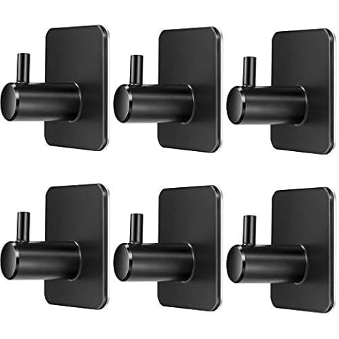 Nolimas Self Adhesive Towel Hooks, Heavy Duty Wall Hooks, Waterproof SUS304 Stainless Steel Hooks for Hanging Coat,Hat,Towel Robe Hook Rack Bathroom and Bedroom, Matte Black-6 Packs Cover